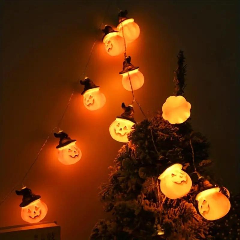 Pumpkin Shaped LED String Light, 1 Count Halloween Decorative String with 10 Lights, Halloween Decorative Light for Party (Batteries Not Included)