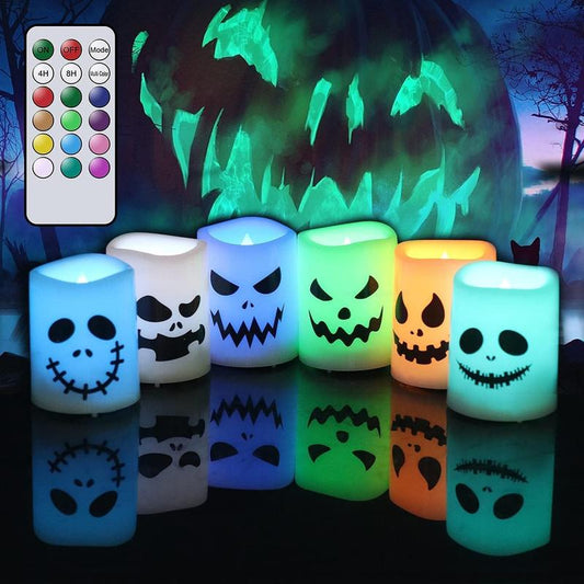 GenSwin Halloween Flameless Votive Candles Color Changing with Remote Timer, Battery Operated LED Tealight Candles for Halloween Home Decoration Gifts(6 Pack, 1.5" x 2")(Battery Included)