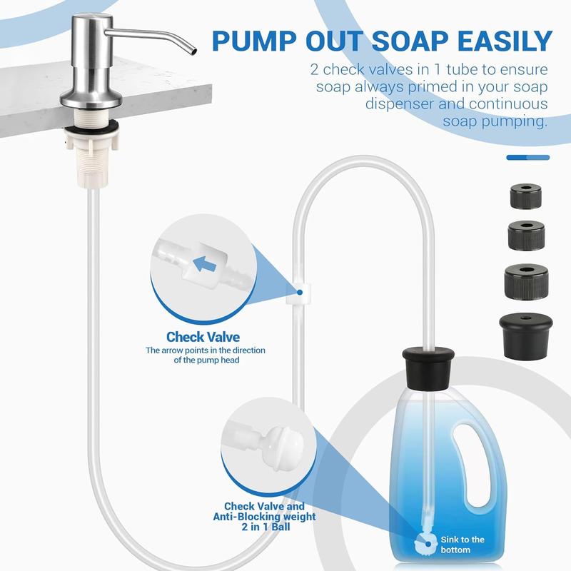 Dish Soap Dispenser for Kitchen Sink and Tube Kit, 47" Tube Connects Pump Directly to Soap Bottle Brushed Nickel