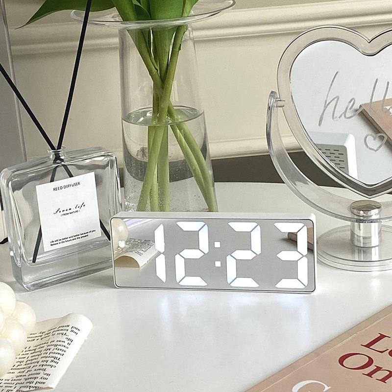 Back to School Season LED Electronic Alarm Clock without Battery, LED Lights Modern Simple Mirror Clock, Desk Clock for Home Office