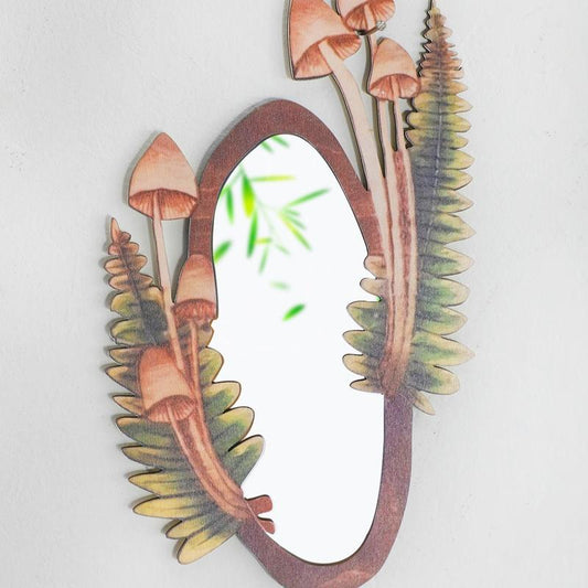 Wall-mounted Wooden Mushroom Forest Mirror (1 Piece), Vintage Wall Hanging Mushroom Shaped Mirror, Wall Ornaments, Wall Art Mirror for Home Bedroom Living Room Decor, Hanging Decoration