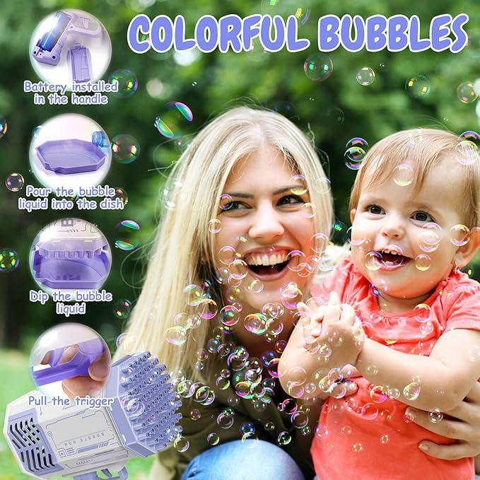 Bubble Machine Kids Toys, Bubble Machine with Colorful Lights and Thousands Bubbles,69 Holes Light Up Automatic Bubble Machine for Kids, Outdoor Toy Birthday Party Favors Gifts