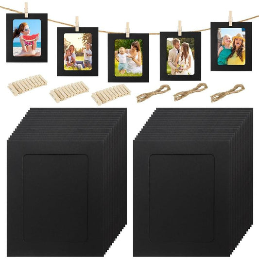 Photo Hanging Clips String, 30pcs Paper Picture Frames with Clips and Rope, Photo Holder for Picture Display, Home Cubicle Teen Room Wall Decor