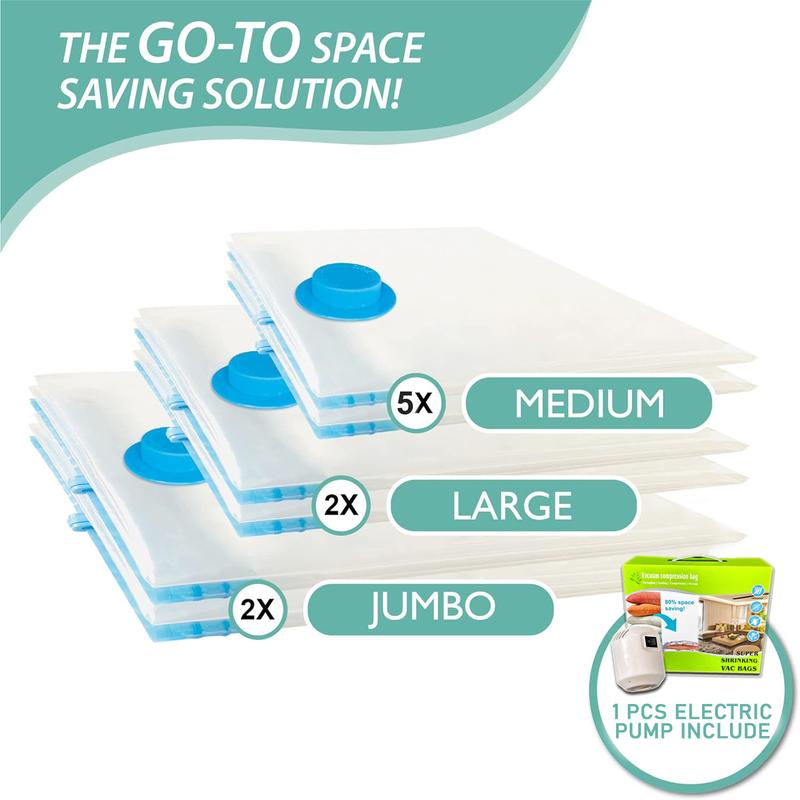 [Limited Time Sale]20 Pcs Vacuum Storage Bags with Electric Air Pump for Clothing, Comforters, Pillows, Towel, Blanket Storage, Bedding, Travel, Closet