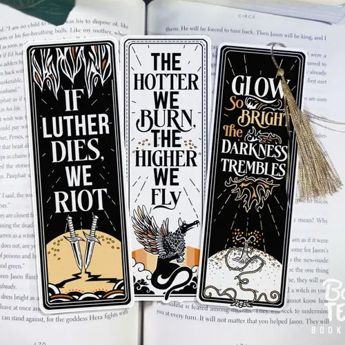 Kindred's Curse Saga Bookmark Set, Spark of the Everflame Book Series Merch, Officially Licensed Penn Cole Merchandise, If Luther Dies We Riot, The Hotter We Burn The Higher We Fly, Glow So Bright the Darkness Trembles, Diem Bellator, Luther Corbois Fan