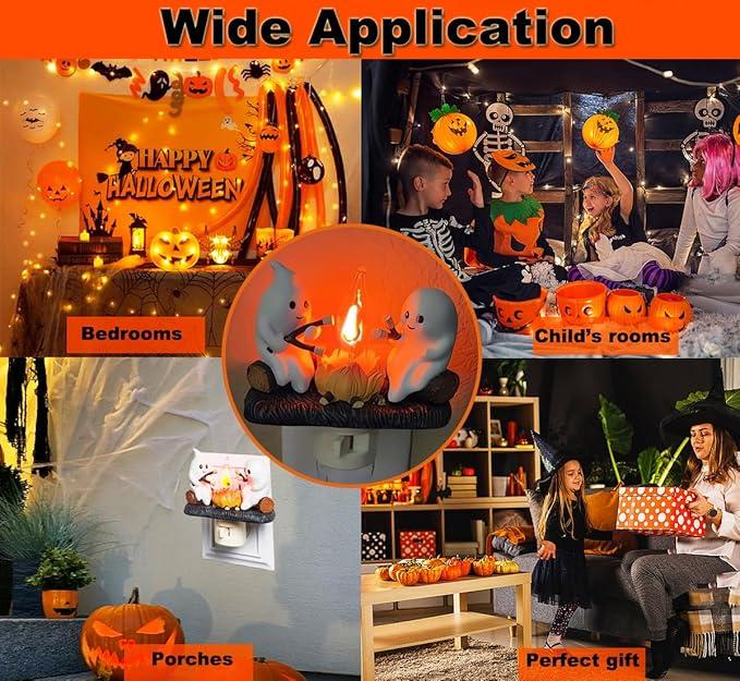 [Free Shipping to All-CD]2024 Ghost Campfire Flickering Night Light,3D Spooky Fire Marshmallow Night Light,LED Faux Campfire Lamp Plug into Wall,Funny Halloween Gifts,Halloween Nightlight Indoor Decoration,Girl-only Room Decorations,Gift for Your Daughter