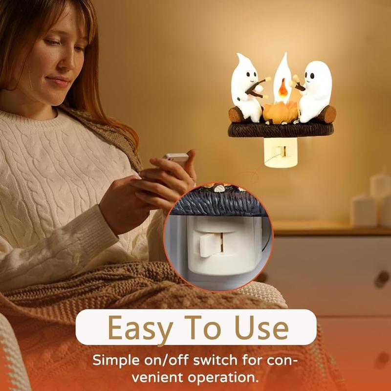 Ghost Campfire Flickering Night Light, Ghosts Campfire Flicker Flame Halloween Nightlight, Faux Campfire Night Light Plug into Wall, Halloween Nightlight Indoor Decorations