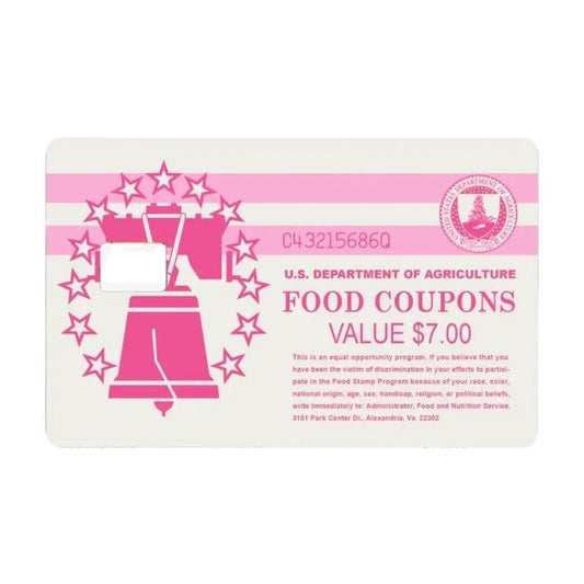 Pink $7 Value Old school food stamp sticker for ebt debit credit