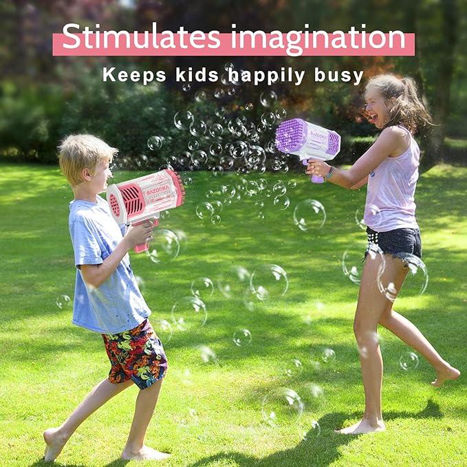 Bubble Machine, Automatic Children's Bubble Machine,Bubble Machine with Light, Bubble Solution, 69 Holes Bubbles Machine for Kids Adults, Summer Toy Gift for Outdoor Indoor Birthday Wedding Party.