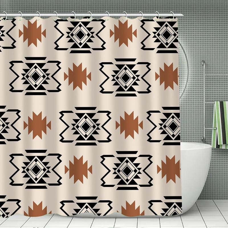 Geometric Pattern Shower Curtain, Decorative Waterproof Shower Curtain with 12pcs Hooks, Home Supplies for Bathroom