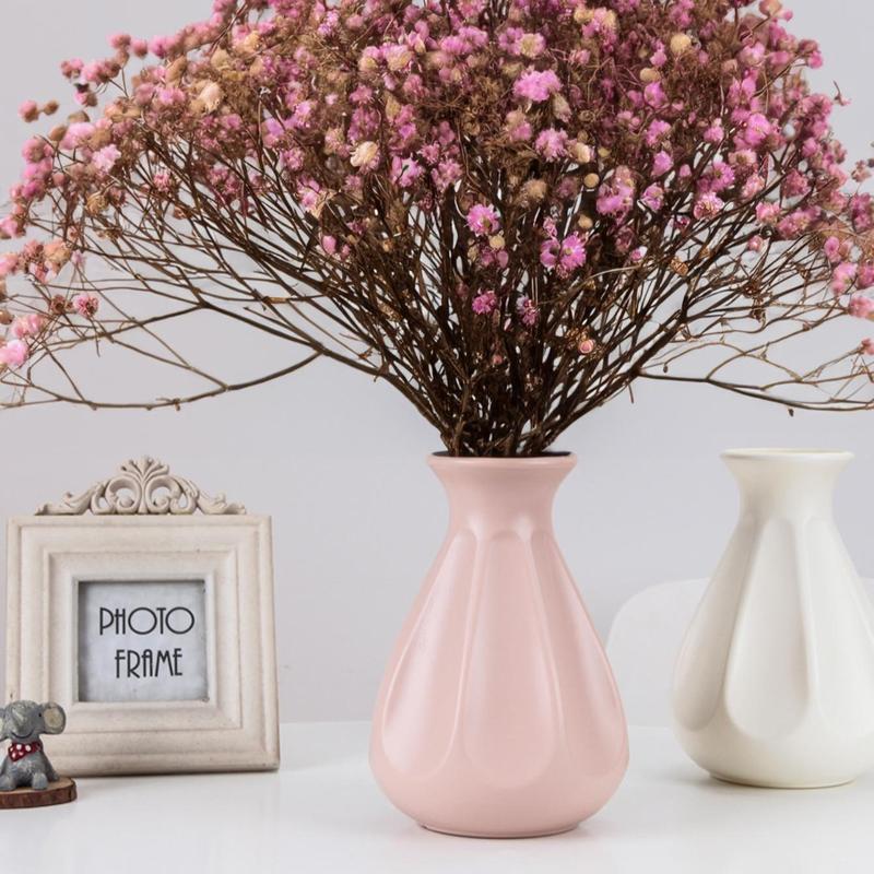 Simple Plastic Vase (1 Piece), Modern Imitation Ceramic Vase, Home Decoration for Flower Arrangement Art, Spring Decorative Vase, Spring Decor 2024