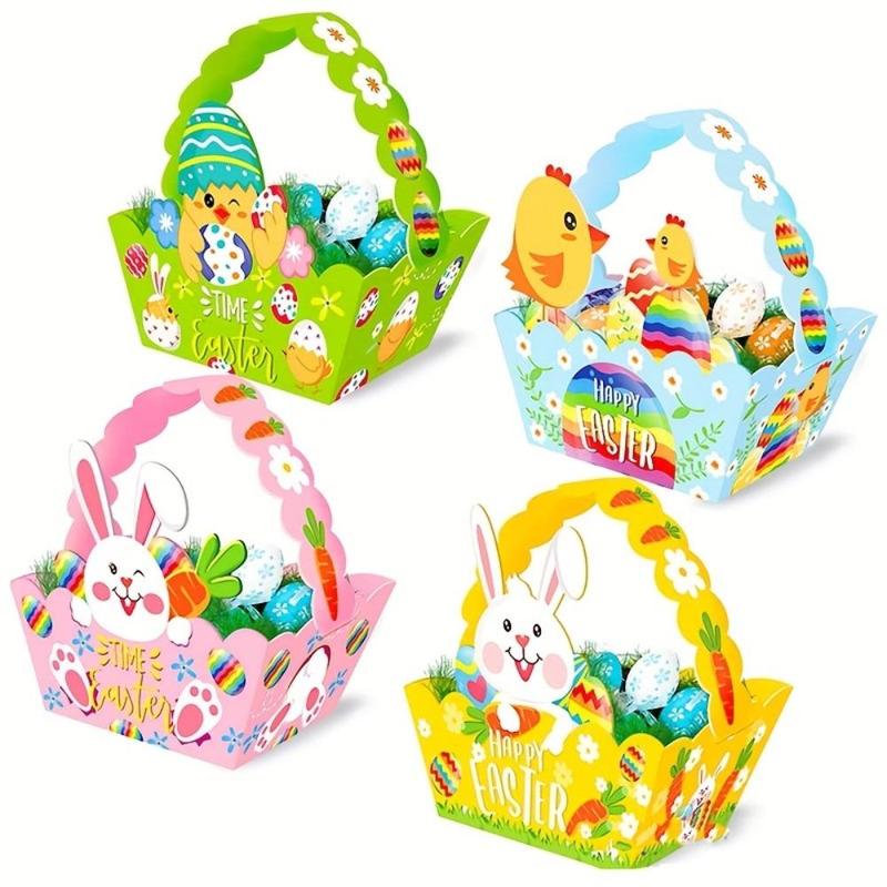 Easter Cute Cartoon Animal Candy Box, 4 Counts Ramadan DIY Paper Candy Chocolate Packaging Basket, Festive & Party Supplies, Summer Essentials