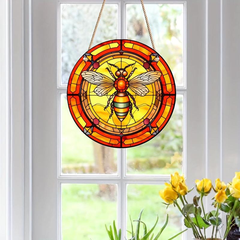 1 Piece Bee Pattern Hanging Decoration, Double Sided Round Light Catcher For Window Home Decoration, 3d Pattern Spray Painted Plastic Panel, Fun Gift For Family