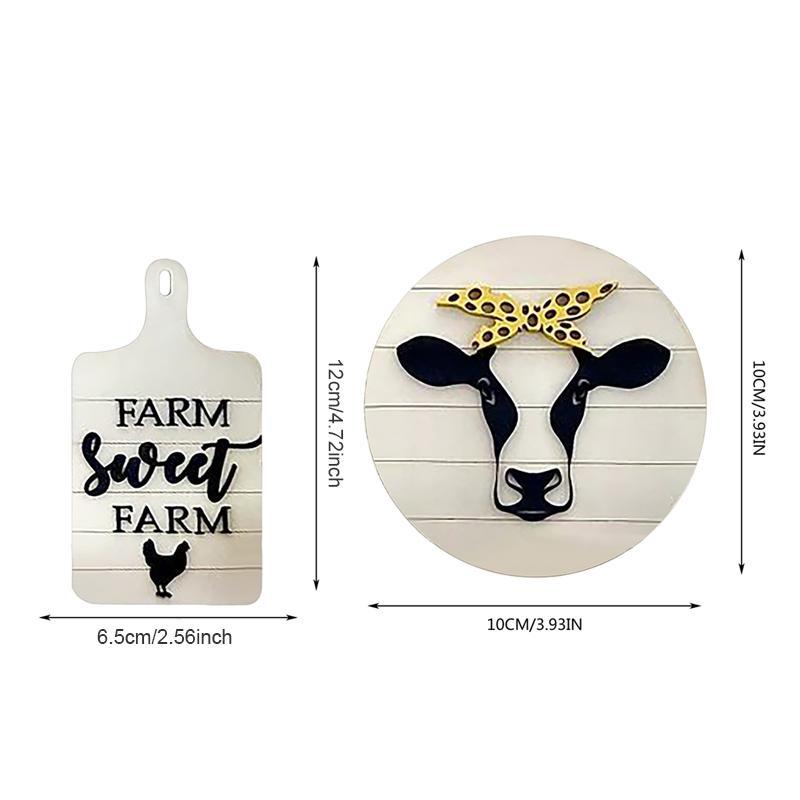 3pcs Wooden Sign, Letter & Cow Pattern Ornament, Tiered Tray Decorations