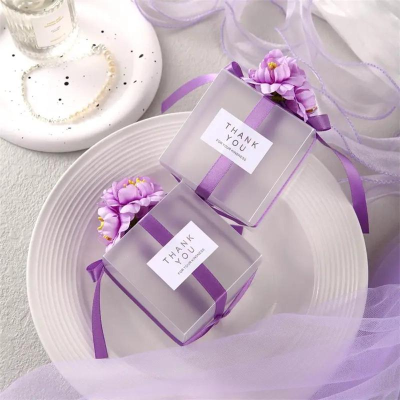 Thank you Candy Box, 5pcs Artificial Flower Decor Wedding Favor Box, Gift Wrapping Box for Wedding Party, Unique Gift, Spring Party DIY Packaging Supplies