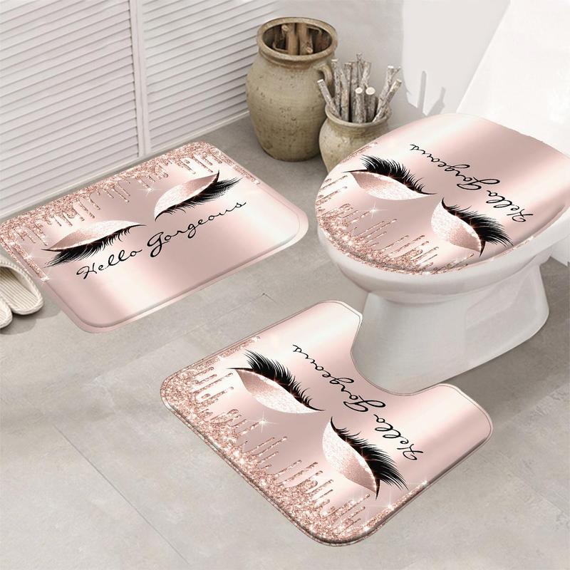 Eyelashes Pattern Shower Curtain & Toilet Mat & Toilet Lid Cover, Bathroom Decoration, Bathroom Accessories for Home Decor