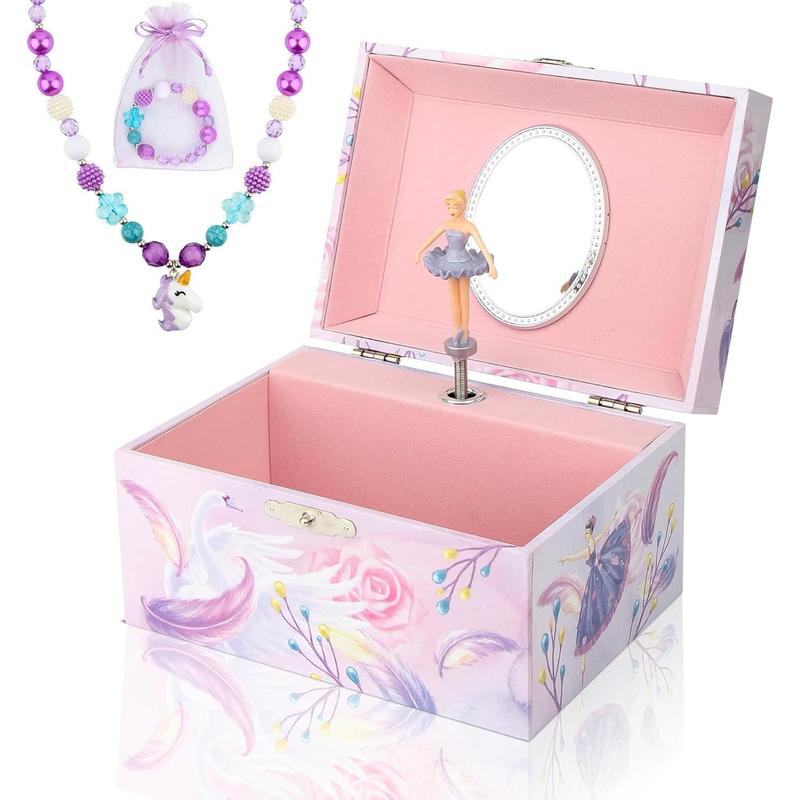 Box Measures 14.9cm L X 10.7 W X 6cm D Musical  Box for Unicorn Set,  Music Box with Spinning Ballerina Birthday , Ballerina Swan Lake Tune