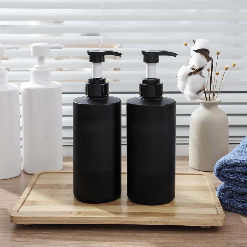 16 oz Hand Soap Dispenser Plastic Pump Bottles with Waterproof Label Empty Lotion Dispenser Refillable Liquid Container for Bathroom Kitchen Farmhouse College Dorm, 2 Pack Black