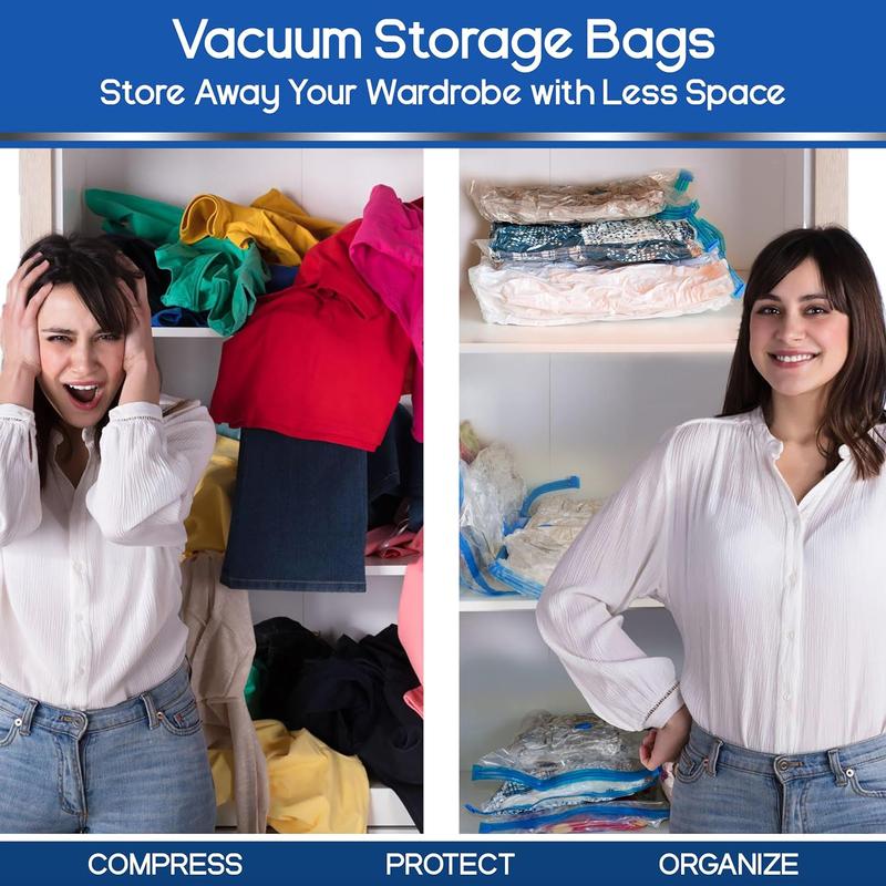 Vacuum Storage Bag with Pump, 6 Counts/set Vacuum Sealed Storage Bag, Space Saving Storage Bag for Bedding, Blanket, Clothing, Home Organizer for Bedroom