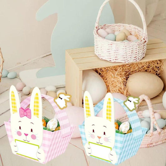 Easter Egg Storage Paper Basket, 2counts/set Random Cartoon Rabbit Design Easter Decor Gift Basket, Self-assembly Easter Egg Storage Basket Gift Box