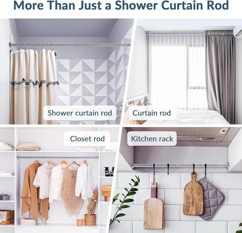 AmazerBath Spring Tension Shower Curtain Rod, Heavy Duty Shower Curtain Rod Rust Proof Bathroom Curtain Rod, Adjustable Shower Curtain Rod No Drill Wall Easy Segmented Installation