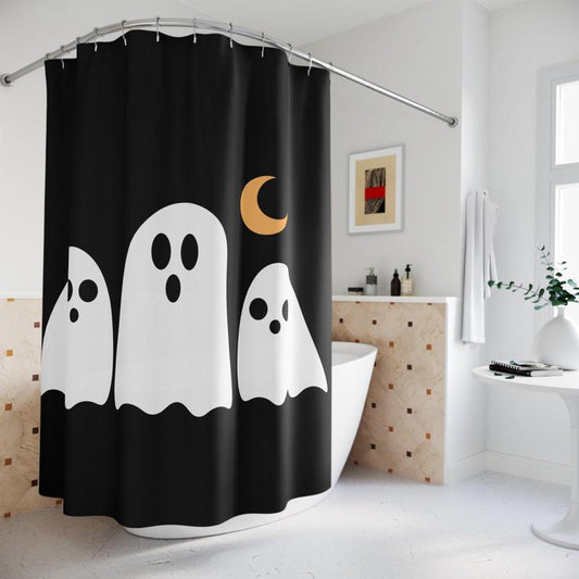 Halloween Ghost Pattern Bathroom Curtain, Waterproof Bath Curtain, Bathroom Decor Supplies, Bathroom Accessories, Home Decor