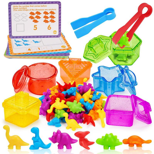 Counting Dinosaurs Bear Toy for Kid Occupational Therapy Tool Preschool Learning Math Manipulative Counter Color Sorting Matching Game Tweezers Fine Motor Toddler Boy Girl Birthday Easter Gift