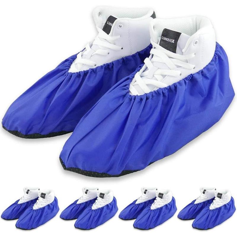 Reusable Boot & Shoe Covers Water Resistant Non Skid and Washable for to Keep Floors Carpets Footwear and Rooms Clean - 5 Pairs (Large, Blue) Disposable