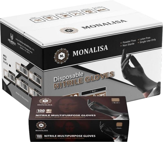 MONALISA Black Nitrile Gloves | 5mil Exam Gloves | Powder Free Gloves Disposable Cleaning Gloves