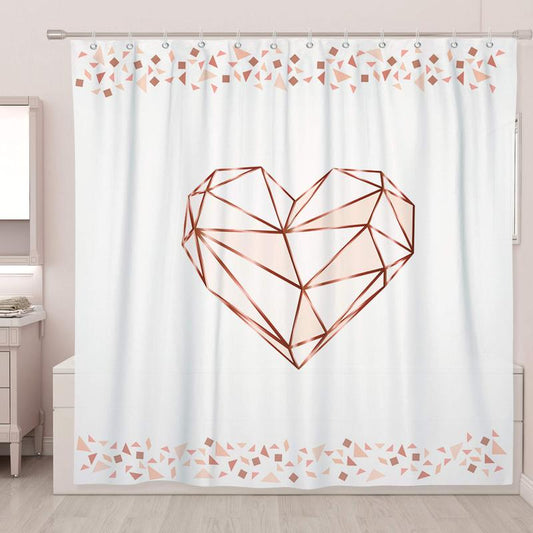 SUMGAR Pink Shower Curtain Love Rose Gold Shower Curtains for Bathroom, Cute Elegant Girl Bath Stall Decoration Geometric Shower Curtains Set with Hooks, 72 x 72 inch ValentinesDay