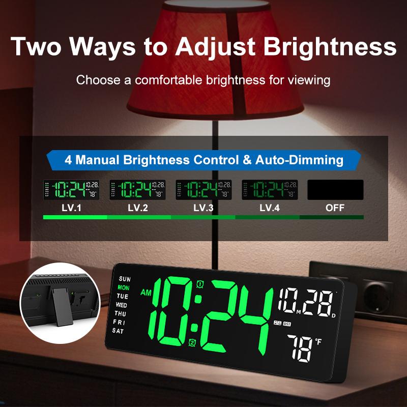 16.5 Inch Large Digital Wall Clock with 7 Color Changing Night Lights, Auto Dimmer LED Wall Clock Large Display with Remote, Date, Indoor Temperature, DST, Clear Read Digital Clock aesthetic Large Display for home,office,workplace,gaming room,trailer,gift