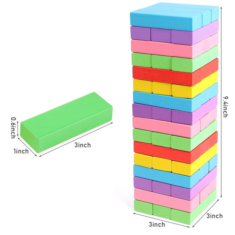 Wooden Building Blocks Stacking Board Games Toy 48counts for Kids Boys Girls Learning Educational Toy Montessori Toys Birthday Gift