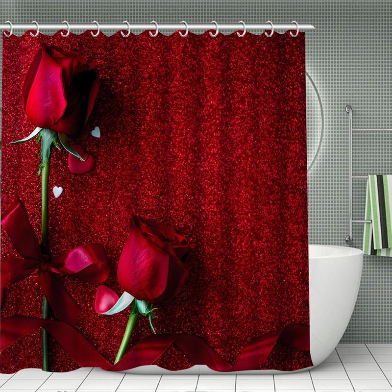 Room Decor Rose Pattern Bathroom Decor Set, 1/4pcs Modern Home Decor Shower Curtain & Bathroom Mat & Toilet Lid Mat, Home Essentials, Shower Curtain Sets, Bathroom Accessories Decoration Supplies