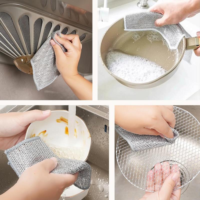 Double-sided Steel Wire Dishwashing Cloth Set, Durable Dishwashing Scrubber for Pot Cooktop, Kitchen Cleaning Wire Rag for Home Use