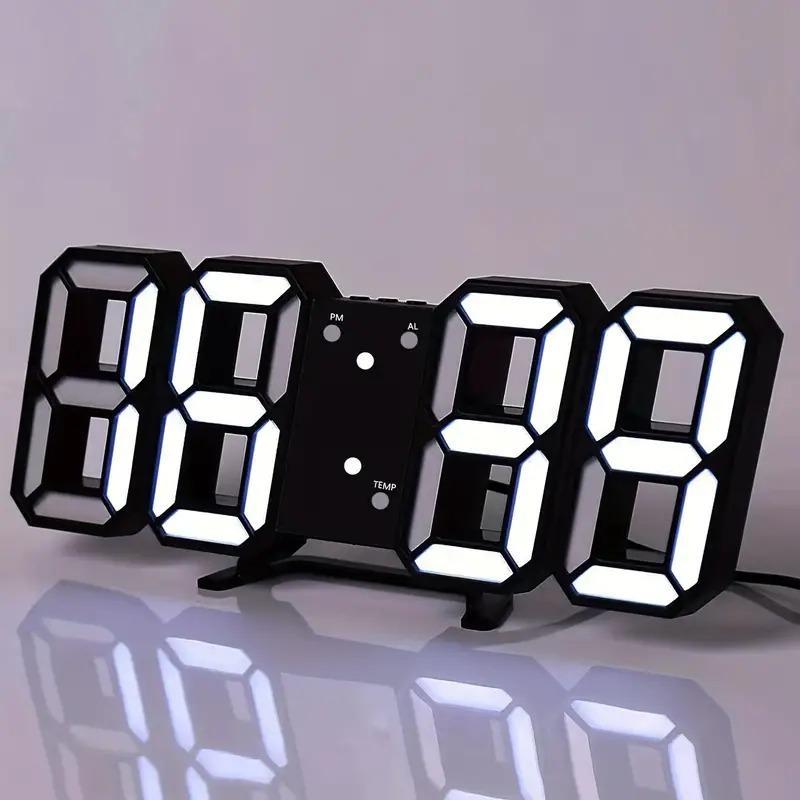 3D LED Digital Clock for Room Decor, LED Electronic Wall Clock, Luminous Alarm Clock with Silent Stereo Sound Alarm Clock, Perfect for Bedroom Living Room Home Decoration, Dorm Essentials