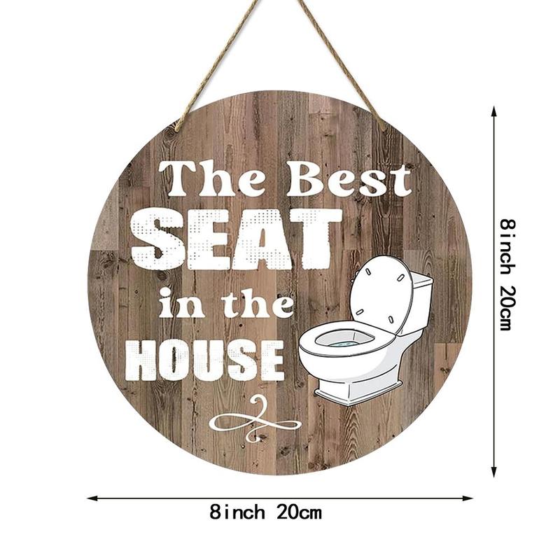 Round Wooden Sign, Funny Letter & Toilet Pattern Hanging Sign, Rustic Toilet Art Wall Decor for Home Hotel Bathroom