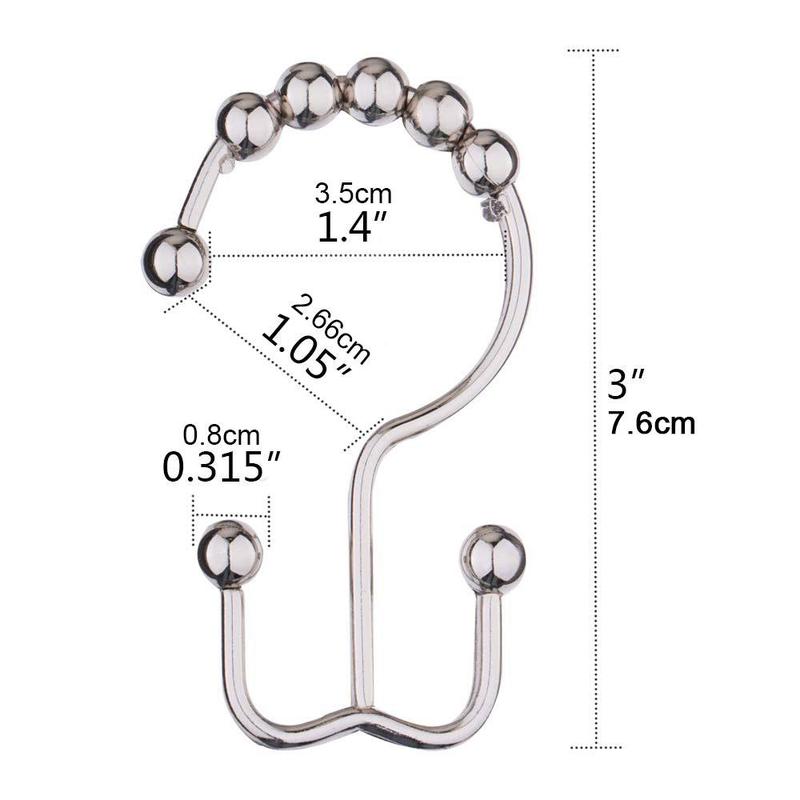 Shower Curtain Hook, 12pcs/set Rust-proof Double Glide Shower Hook, Stainless Steel Shower Curtain Ring For Bathroom Rod Shower Curtain