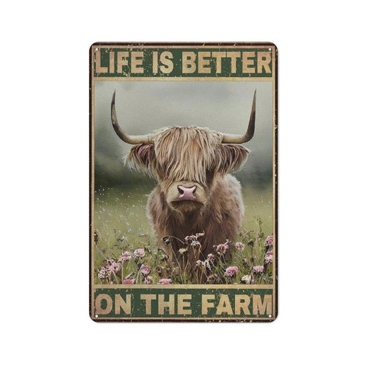 Highland Cow Pattern Retro Metal Sign, 1 Piece Funny Cow Art Retro Poster, Vintage Metal Sign For Cafe & Home