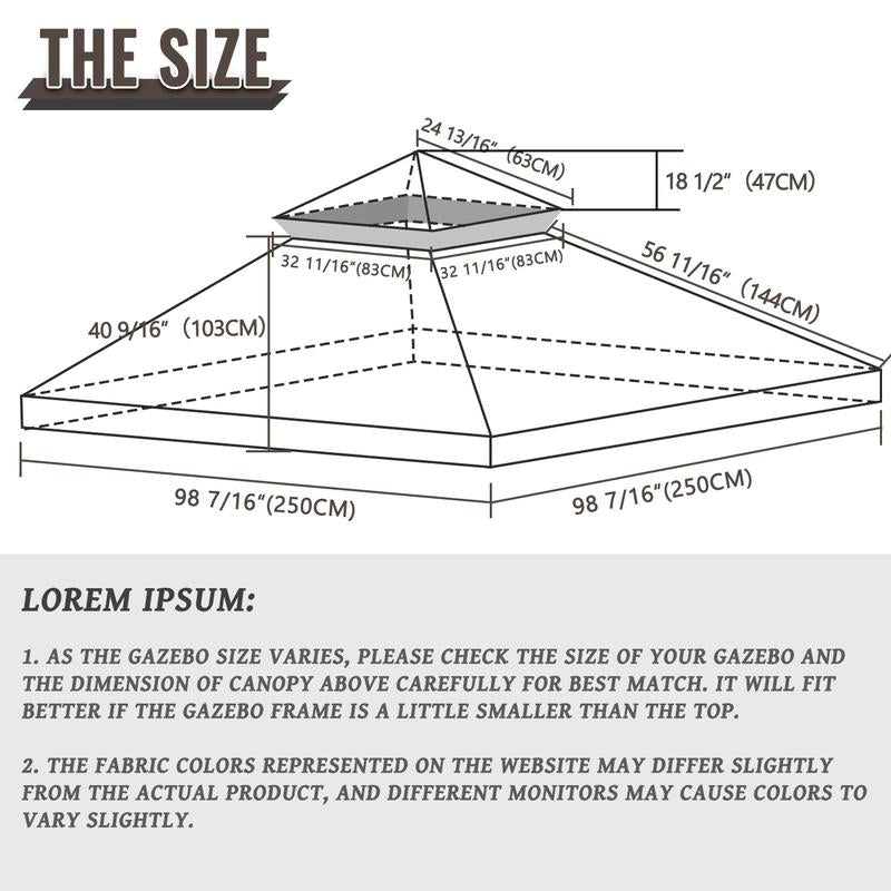 8'x8' Canopy Replacement top 2 Tier for Gazebo Canopy Replacement Cover UV30+ for Outdoor Patio Garden Yard