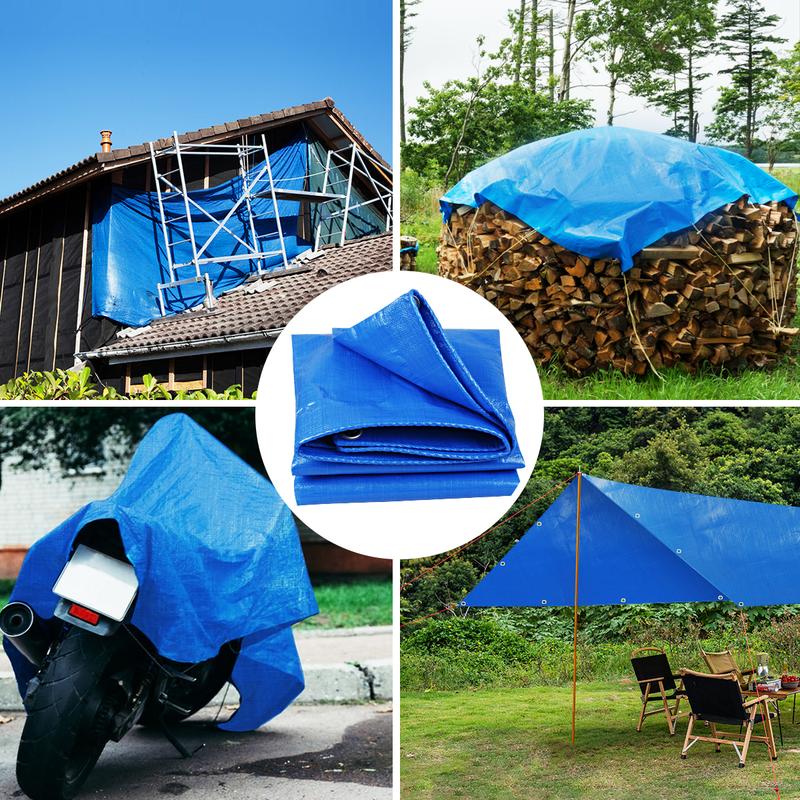 Tarp Waterproof Heavy Duty Blue Tarpaulin 11Mil Thicken 8x16 Ft - Anti-UV Waterproof Tarp Cover with Grommets Multipurpose for Boat Pool Roof Outdoor