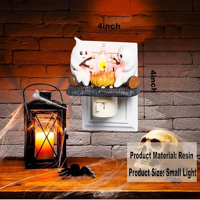 [Free Shipping to All-CD]2024 Ghost Campfire Flickering Night Light,3D Spooky Fire Marshmallow Night Light,LED Faux Campfire Lamp Plug into Wall,Funny Halloween Gifts,Halloween Nightlight Indoor Decoration,Girl-only Room Decorations,Gift for Your Daughter