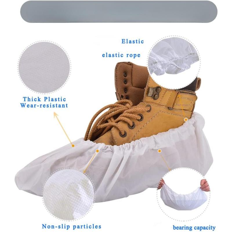 Shoe Covers Disposable,200Pack ( 100 Pairs ) Boot Covers  -Resistant One Size Fits for Rain Cleaning Indoor Floor Protection,White Footwear Comfort