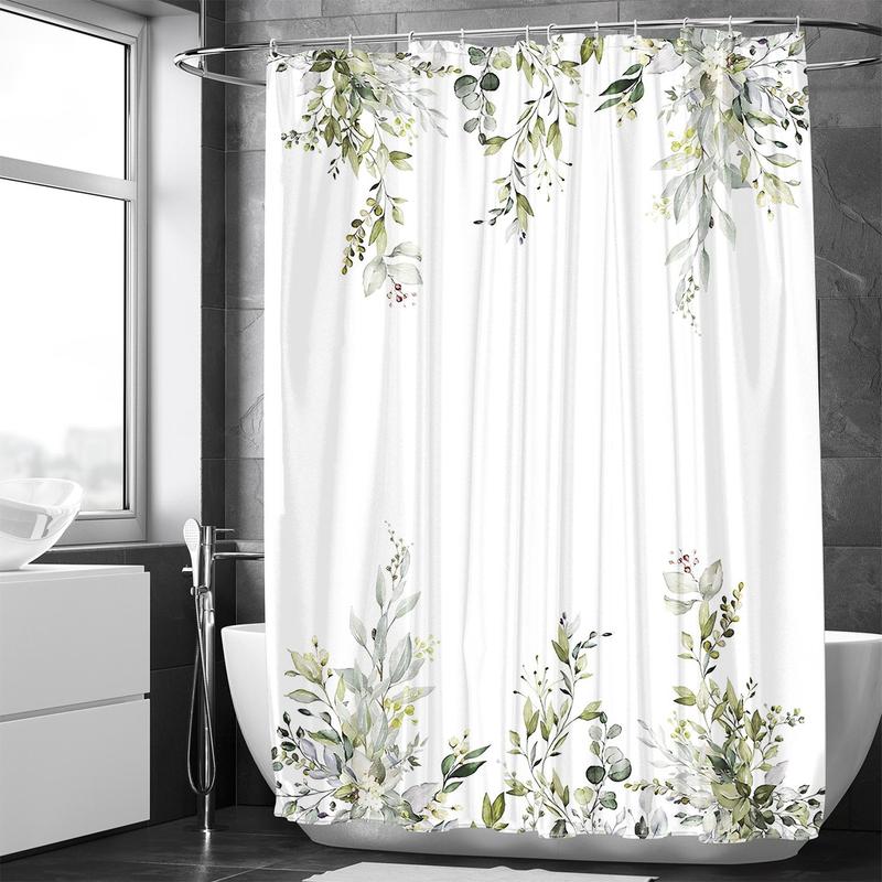 Olive Branch Pattern Bath Curtain, Waterproof Shower Curtain with 12 Hooks & 1 Random Curtain Strap, Bathroom Accessories for Home Decor