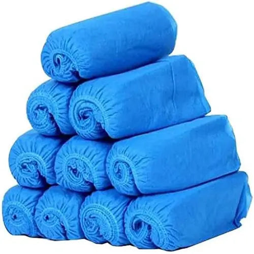 (100 Pieces Disposable Shoe Covers - Blue Plastic, Anti Slip, Dust Proof, Waterproof Overshoes - Indoor, Outdoor, Carpet, Floor, Rain, Boot, Safety, Cycling, Strong Foot Covering