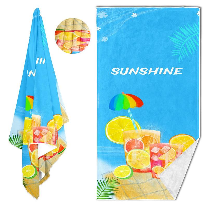 Summer Drink Pattern Beach Towel, Beach Blanket, Mat, Lightweight Quick Drying Beach Towel, Beach Blanket, Mat, Soft Breathable Towel for Beach Swimming Pool Camping Travel, Beach Trip, Travel Essentials, Vacation Sets, Gifts