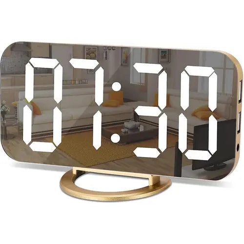 Digital Clock Large Display, LED Electric Alarm Clocks Mirror Surface for Makeup with Diming Mode, 3 Levels Brightness, Dual USB Ports Modern Decoration for Home Bedroom Decor