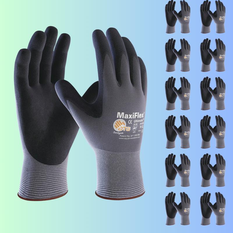 12 Pairs MaxiFlex 34-874 Gloves - Nitrile Micro-Foam Grip Palm &amp; Fingers for Excellent Grip and Abrasion Resistance - Ideal for Cleaning and Hand Protection maxi flex