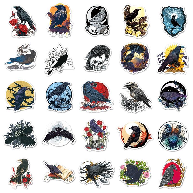 50pcs Crow Series Sticker, Wall Sticker, Waterproof Sticker Pack for Water Bottle Skateboard Helmet Car Bike Luggage Laptop