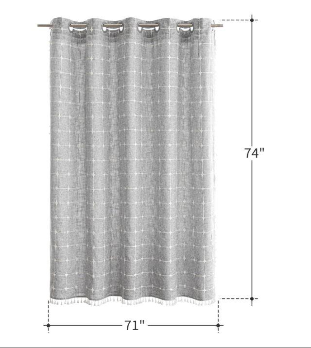 Farmhouse Shower Curtain with Snap-in Liner,No Hooks Needed,Boho Fabric Shower Curtains with Tassels for Rustic Neutral Bathroom Decor,with Magnets,Water Repellent&Machine Washable,Grey,71x74Inch,New Year gifts