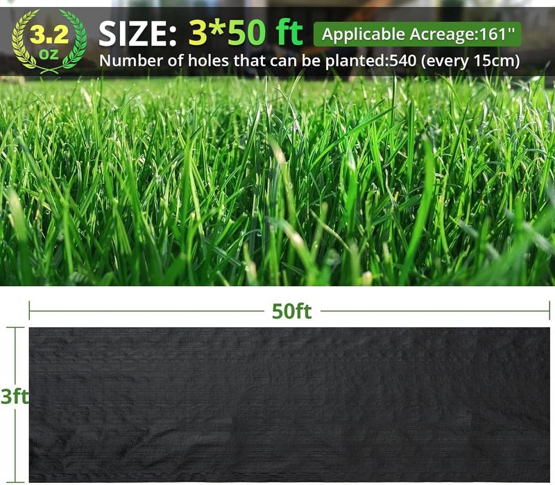 3 ft. x 50 ft. Weed Barrier Landscape Fabric, Heavy Duty 3.2 OZ Garden Ground Cover Mat for Garden Ground Cover Weed Control Fabric, Black Garden Bed Liner